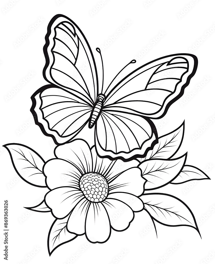 Happy Butterfly And Flower Coloring Book. Black and white Moth vector illustration for children coloring page. Happy Butterfly And Flower Coloring Book. Black and white Moth vector illustration for children coloring page.