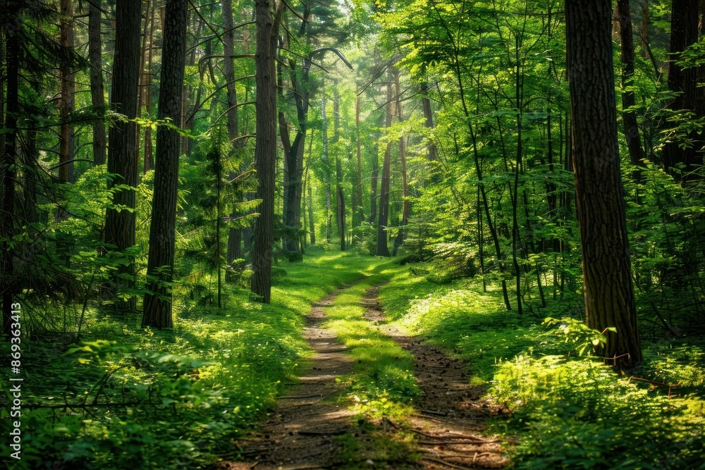 Fototapeta premium Summer forest vegetation sunlight outdoors.