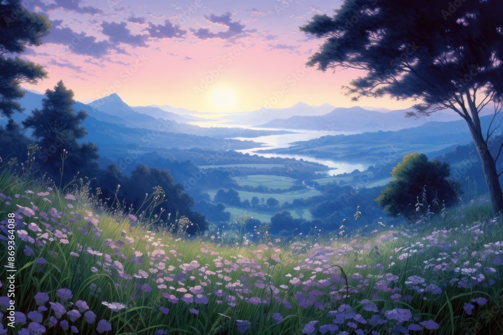 Blue flower fields wilderness landscape sunlight. Blue flower fields wilderness landscape sunlight.