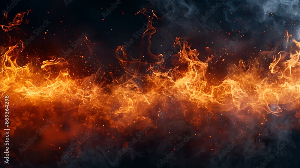 Fire flames isolated on black background, horizontal banner with copy space area, smoke fire flame texture border design. sharp focus and clear light , high clarity no grunge, splash, dust , noise Fire flames isolated on black background, horizontal banner with copy space area, smoke fire flame texture border design. sharp focus and clear light , high clarity no grunge, splash, dust , noise