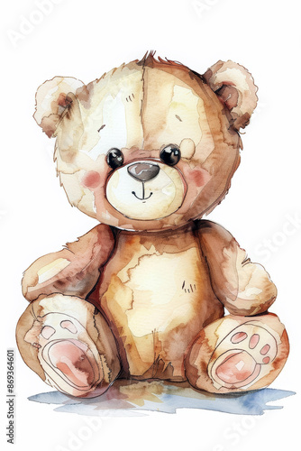 Cute teddy bear watercolor illustration.