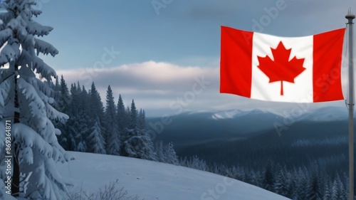 Beautiful Canadian flag flying in the outdoor. Canadian flag waving on the wind, unfiltered and natural lighting, good for multimedia online content