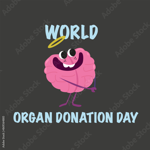 World Organ donation day vector illustration. Saving Lives and Health Care. Flat vector organs, heart, intestines, brain and inscription. Human hands holding a donor heart
