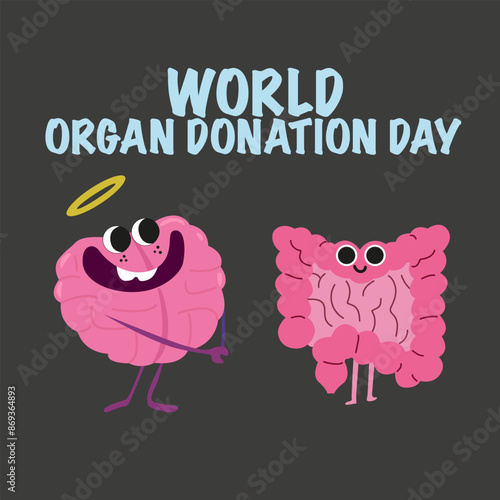 World Organ donation day vector illustration. Saving Lives and Health Care. Flat vector organs, heart, intestines, brain and inscription. Human hands holding a donor heart