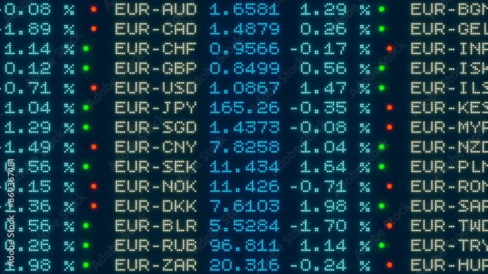 Currency table with global Euro and US dollar exchange rates. Absolute and percentage changes, green and red lights show the positive or negative change compared to the previous day. Currency table with global Euro and US dollar exchange rates. Absolute and percentage changes, green and red lights show the positive or negative change compared to the previous day.