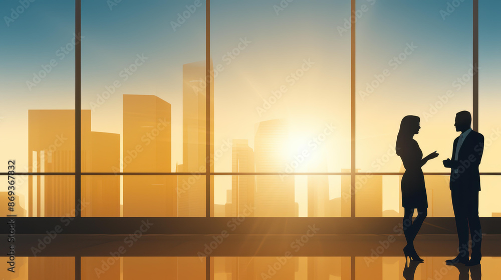 Silhouettes of couple against urban sunset Silhouettes of couple against urban sunset
