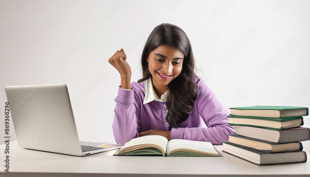 Relieved student finishing a challenging task. white background. Relieved student finishing a challenging task. white background.
