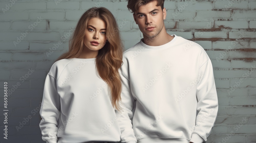 Cozy Boho Couple Mockup - A4 White Gildan 18000 Sweatshirt Scene at Home