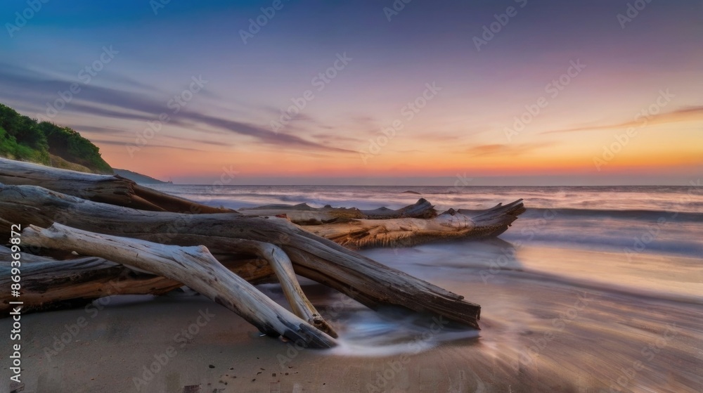 a driftwood tree on the beach at sunset a driftwood tree on the beach at sunset
