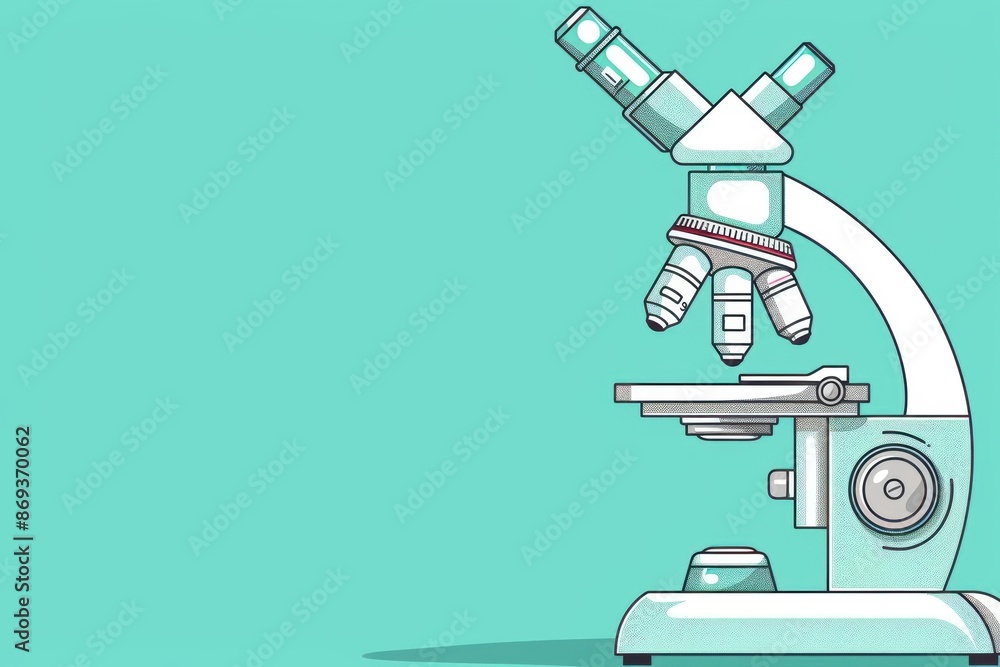 Fototapeta premium A minimalistic science banner with a subtle outline of a microscope in soft colors with copy space