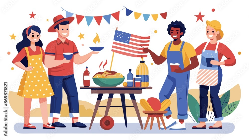 Red, white, and delicious! Friends gather for a backyard barbecue, celebrating Independence Day with grilled favorites and joyful company. Red, white, and delicious! Friends gather for a backyard barbecue, celebrating Independence Day with grilled favorites and joyful company.