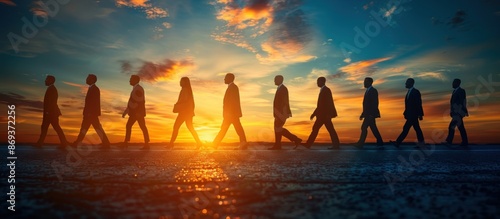 Silhouettes of Business People Walking Towards the Sunset