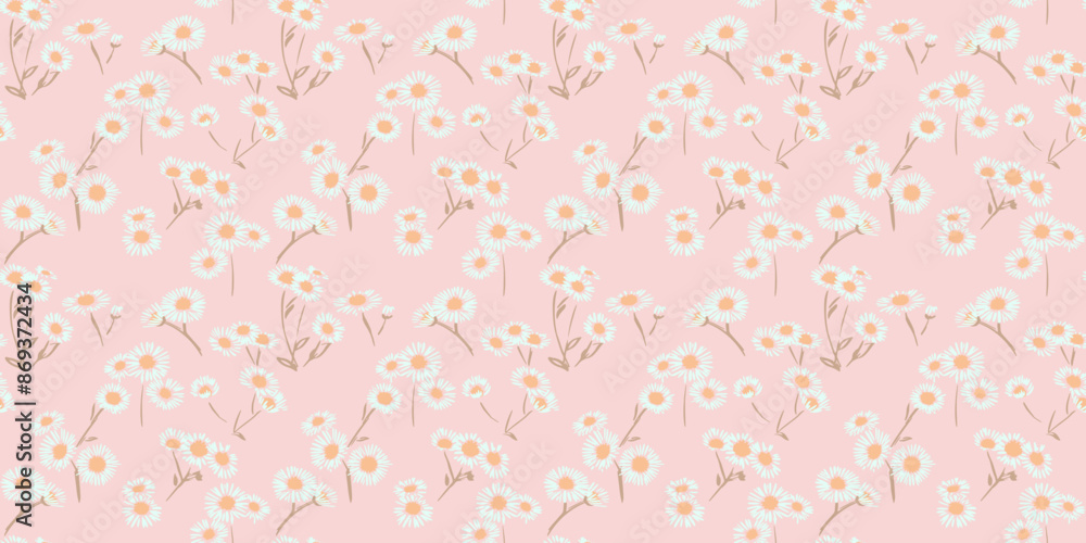 Pastel summer pattern with tiny branches flowers chamomile on a light background. Abstract artistic floral seamless print. Vector hand drawing sketch. Design for fashion, fabric, wallpaper, textiles, Pastel summer pattern with tiny branches flowers chamomile on a light background. Abstract artistic floral seamless print. Vector hand drawing sketch. Design for fashion, fabric, wallpaper, textiles,