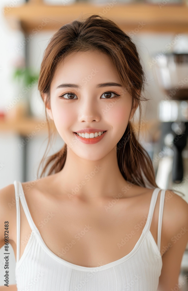 Stunning Taiwanese fashion model in a minimalist coffee shop setting, exuding elegance and charm with flawless makeup and chic attire. Stunning Taiwanese fashion model in a minimalist coffee shop setting, exuding elegance and charm with flawless makeup and chic attire.