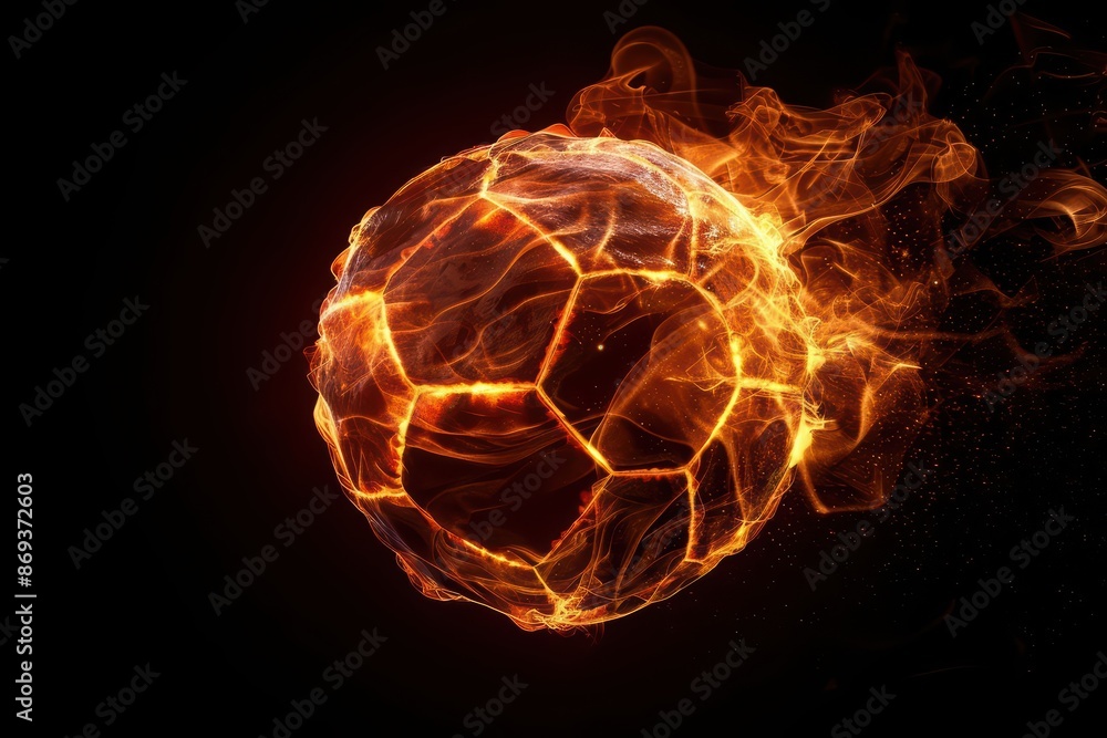 An abstract depiction of a soccer ball bursting with energy, with copy space An abstract depiction of a soccer ball bursting with energy, with copy space