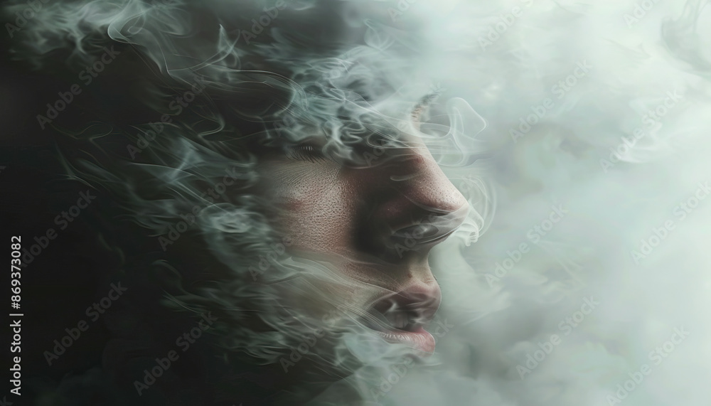 Depression is a suffocating fog: Visualize a thick fog enveloping a person, symbolizing the feeling of being overwhelmed and suffocated by depression