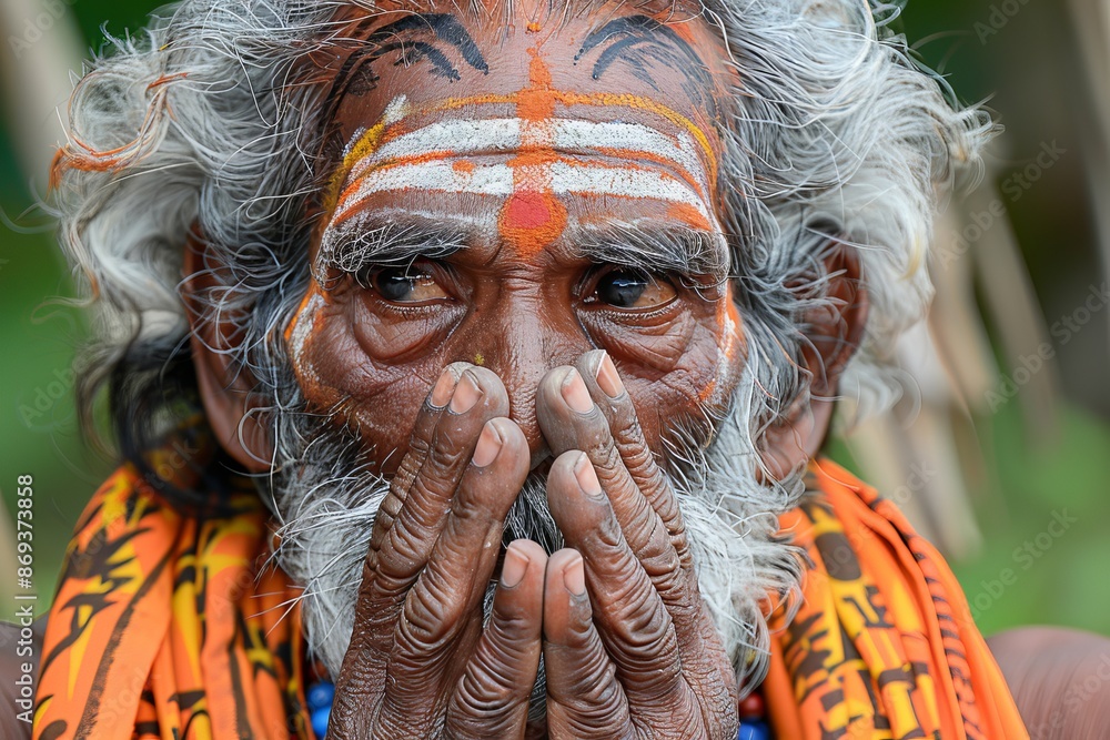 Elderly Indian Man With Traditional Facial Markings Praying Elderly Indian Man With Traditional Facial Markings Praying