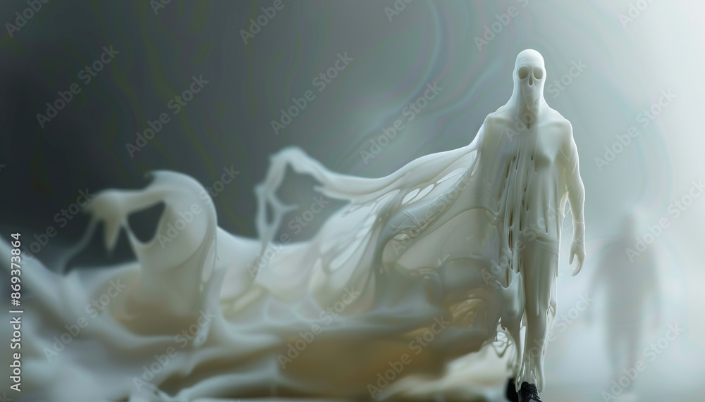 PTSD is a haunting ghost: Picture a ghostly figure following a person, symbolizing the persistent memories and flashbacks of trauma in PTSD PTSD is a haunting ghost: Picture a ghostly figure following a person, symbolizing the persistent memories and flashbacks of trauma in PTSD