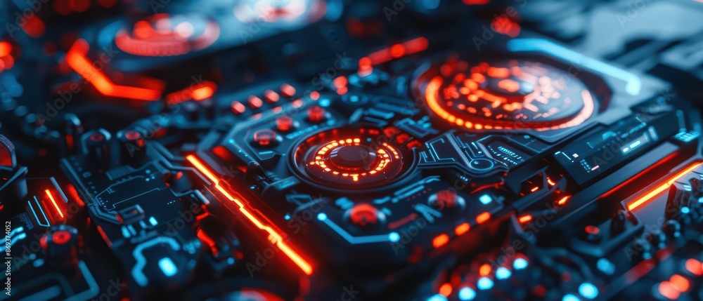 Fototapeta premium Digital HUD banner depicting a breakdown in futuristic transport with copy space