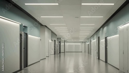 Wallpaper Mural corridor in hospital corridor. Empty Hospital Corridor with a Single Chair and Doors Leading to Other Rooms Torontodigital.ca