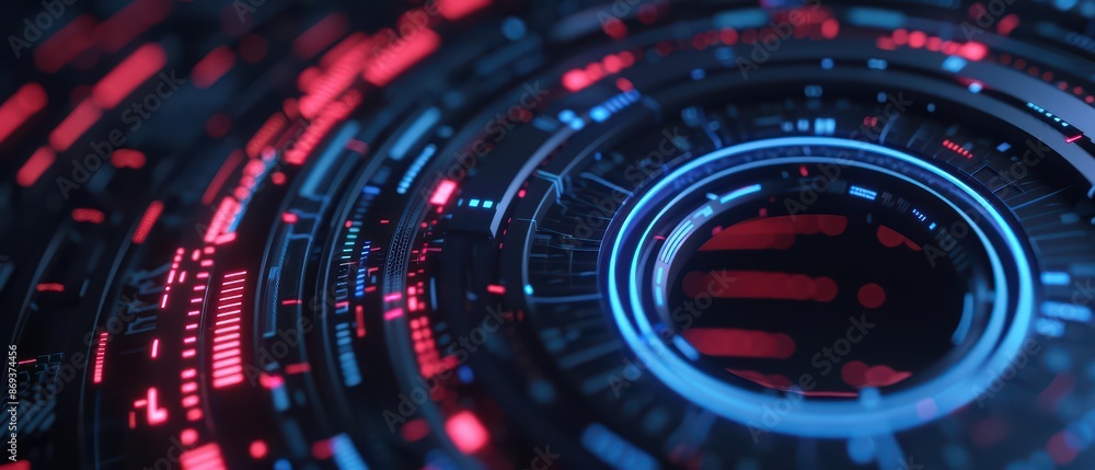 Futuristic banner showcasing 4th of July Independence Day with HUD overlays and sleek design with copy space