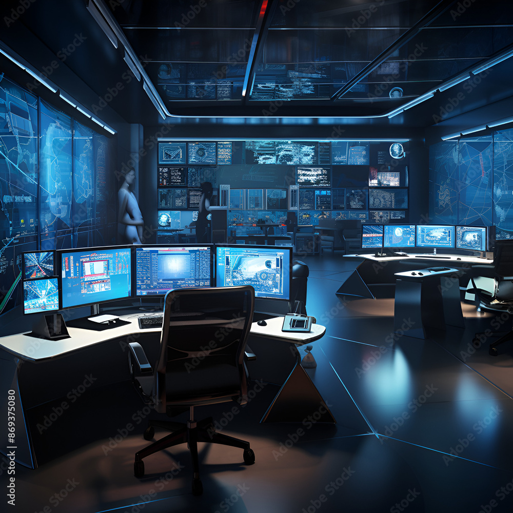 High tech control room with screens High tech control room with screens