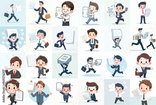 vector set of cute business people carrying notes with flat design style