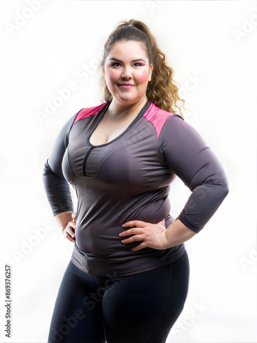 Confident Plus-Size Woman in Athletic Wear on White Background