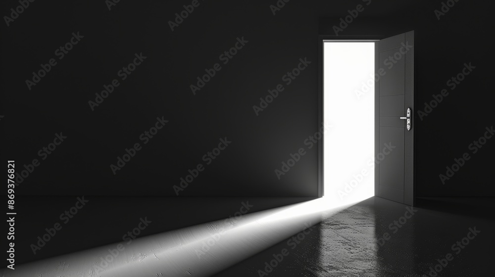 Open door in a dark room with light coming from outside, often used as a symbol of new beginnings or escape from darkness. Open door in a dark room with light coming from outside, often used as a symbol of new beginnings or escape from darkness.