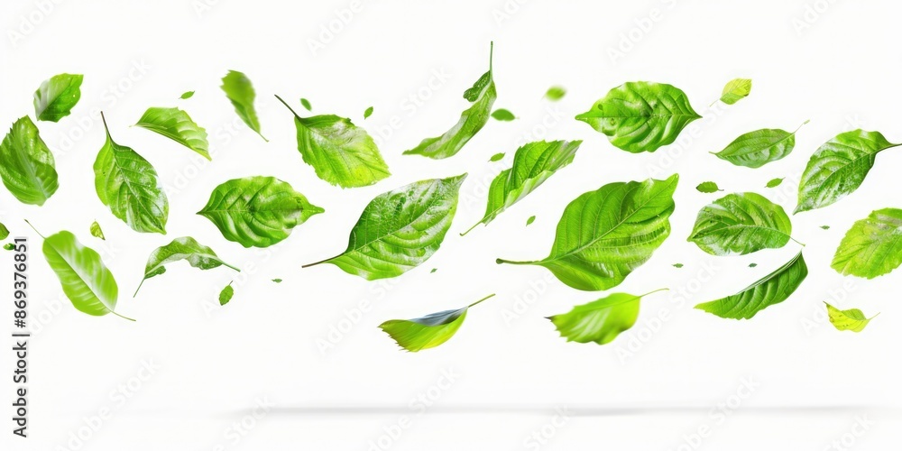 Green Leaves Falling. Illustration of leaves soaring in the air on isolated background Green Leaves Falling. Illustration of leaves soaring in the air on isolated background