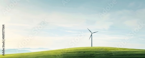 Wind turbines in a green field under a blue sky, sustainable energy, renewable resources