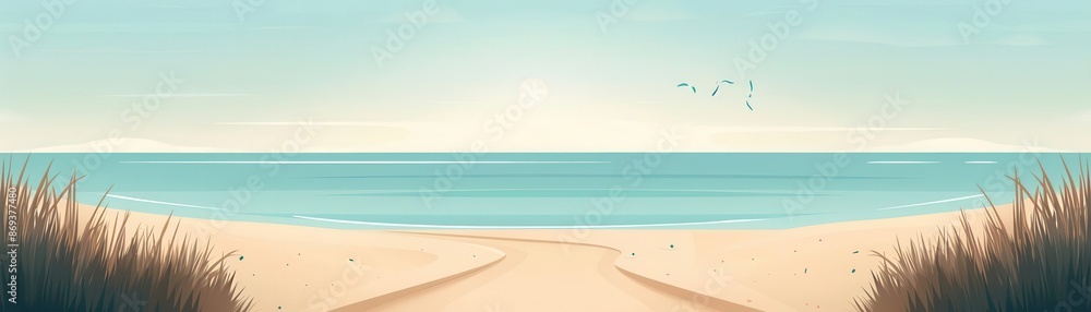 Fototapeta premium Beach path signs, sandy shores, flat design illustration