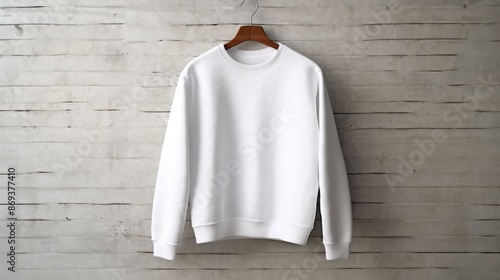 Bright White Blank Sweater Mockup on Hanger Wall Display photo