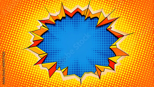 Pop art comic background with hole or torn paper effect and dot halftone with copy space