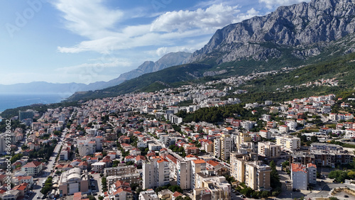 croatia makarska drone aerial city balkans adriatic