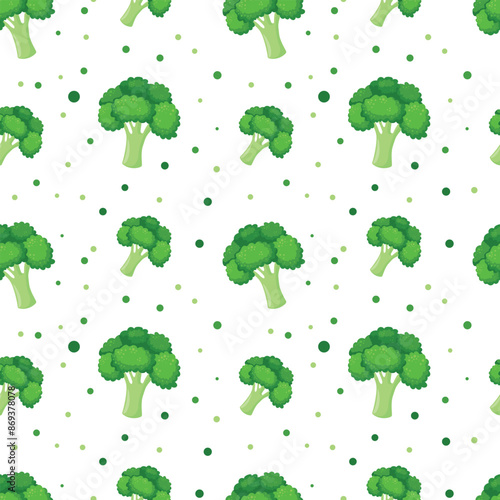 Seamless pattern with broccoli in flat style on a white background. Vector illustration