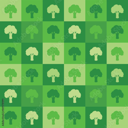 Seamless pattern with stylized broccoli in flat style. Vector illustration