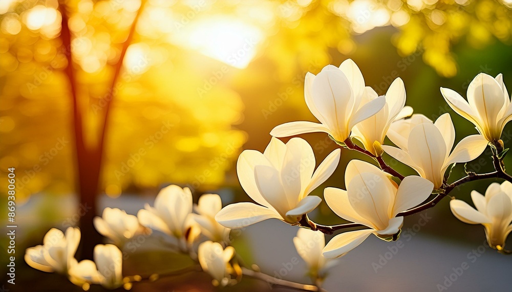 Fototapeta premium White blooming magnolias close up