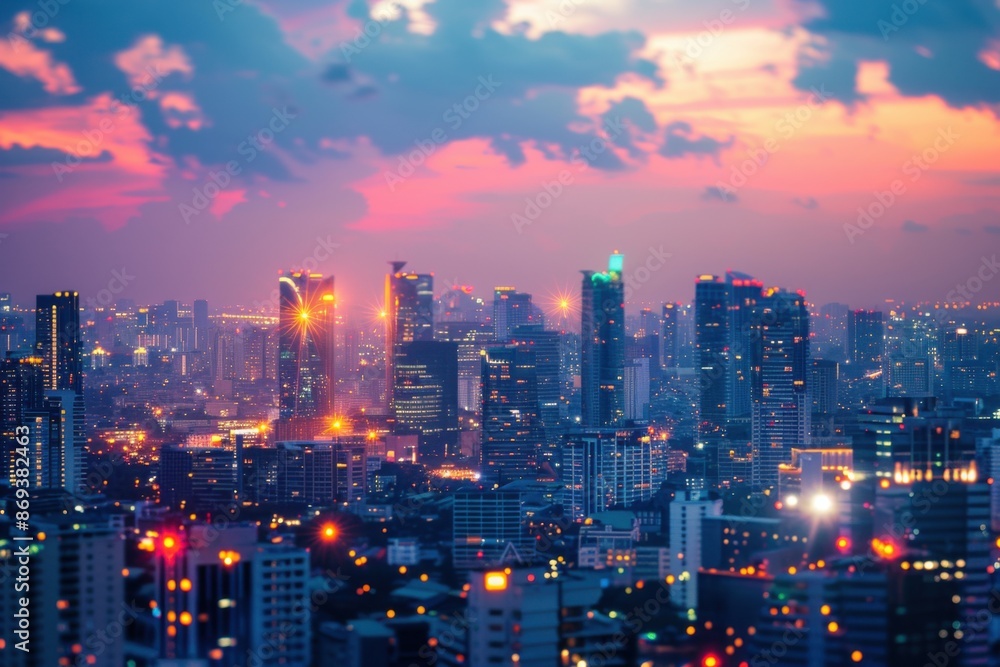 Fototapeta premium Vibrant Urban Skyline at Dusk