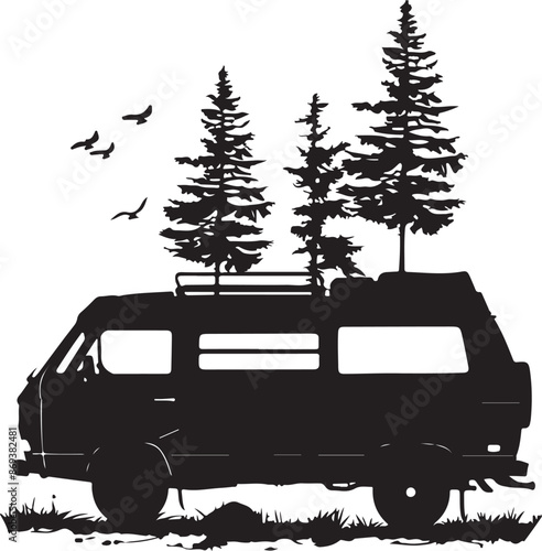 camping van RV vehicle silhouette vector