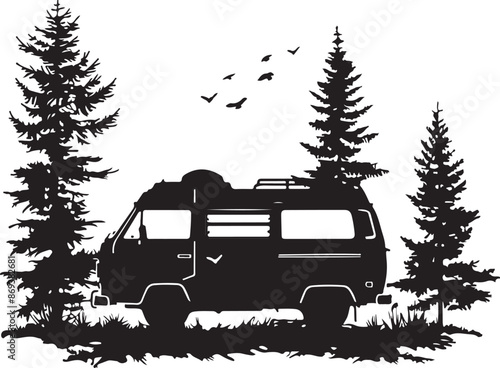 camping van RV vehicle silhouette vector