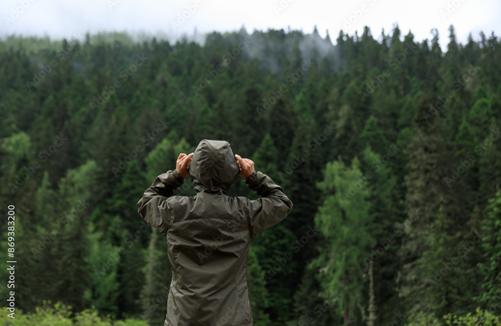 Woman enjoy the forest in summer high altitude mountains Woman enjoy the forest in summer high altitude mountains