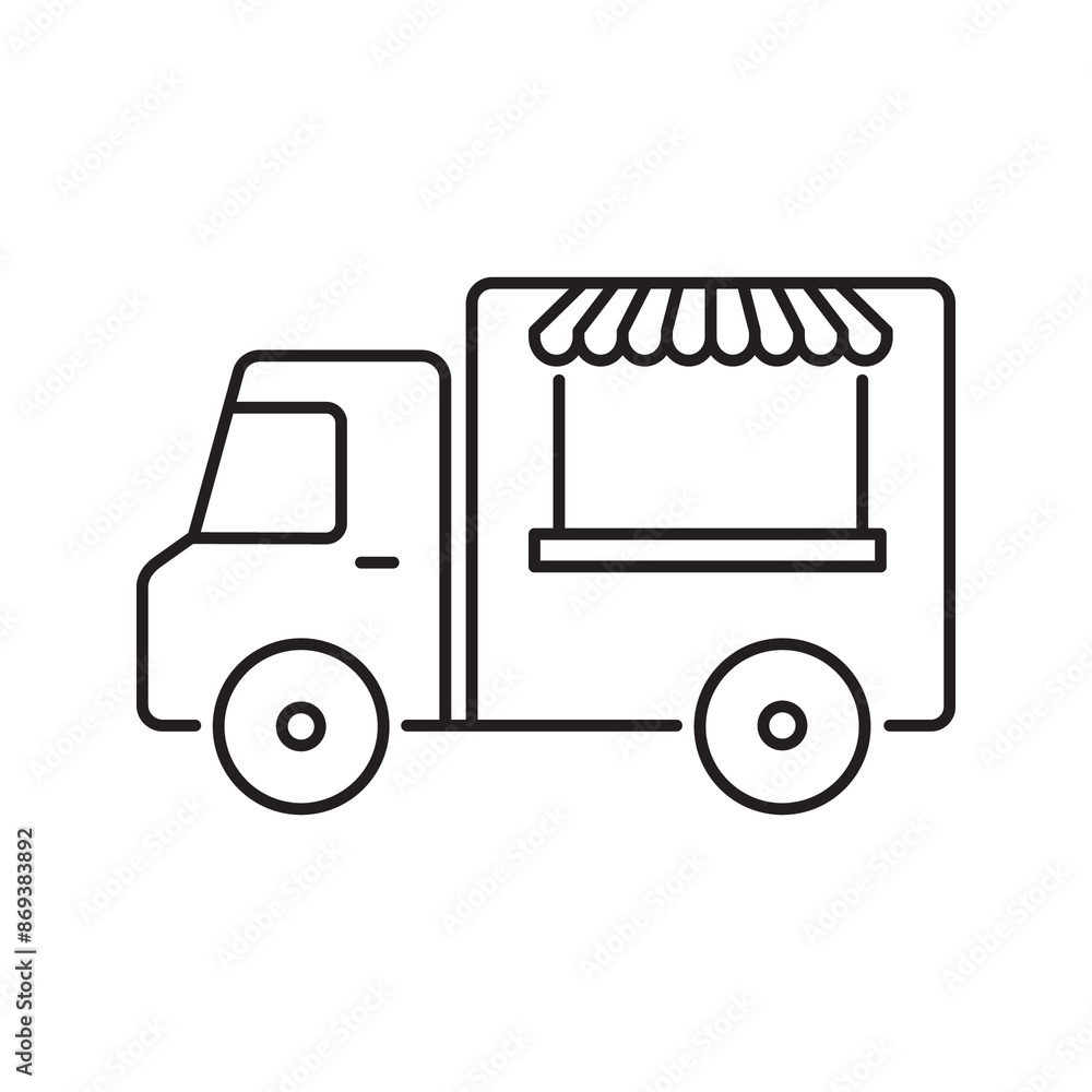 Street food truck line icon. Trade van. Mobile cafe car. Transport to cook and sell meals line icon Street food truck line icon. Trade van. Mobile cafe car. Transport to cook and sell meals line icon
