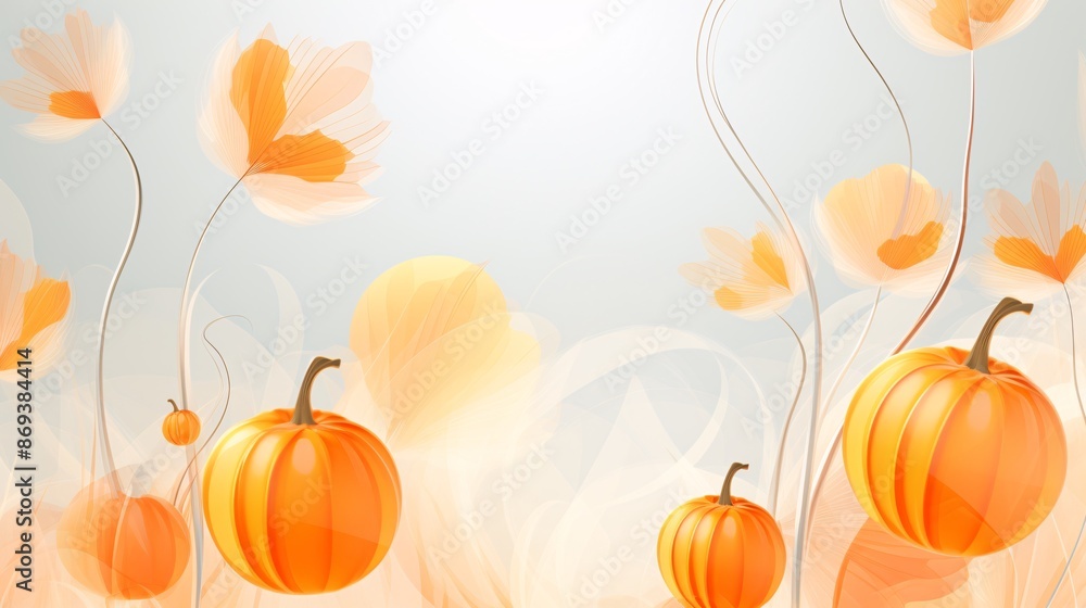 Seasonal fall backdrop featuring pumpkins and scattered leaves. Seasonal fall backdrop featuring pumpkins and scattered leaves.