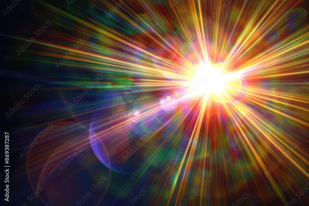 radiant sun burst with iridescent glare and lens flare effects on black background abstract digital art radiant sun burst with iridescent glare and lens flare effects on black background abstract digital art