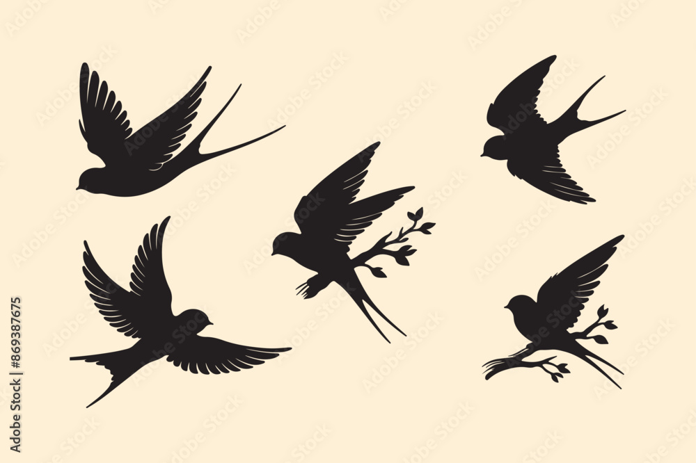 Set of black bird's silhouettes. Vector art illustration. Set of black bird's silhouettes. Vector art illustration.