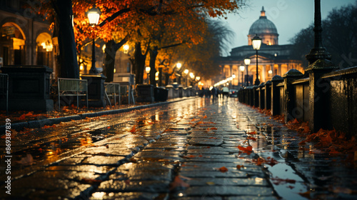 Fototapeta Naklejka Na Ścianę i Meble -  Empty rainy Rome street view
