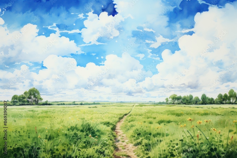 Green field with blue sky landscape grassland outdoors. Green field with blue sky landscape grassland outdoors.