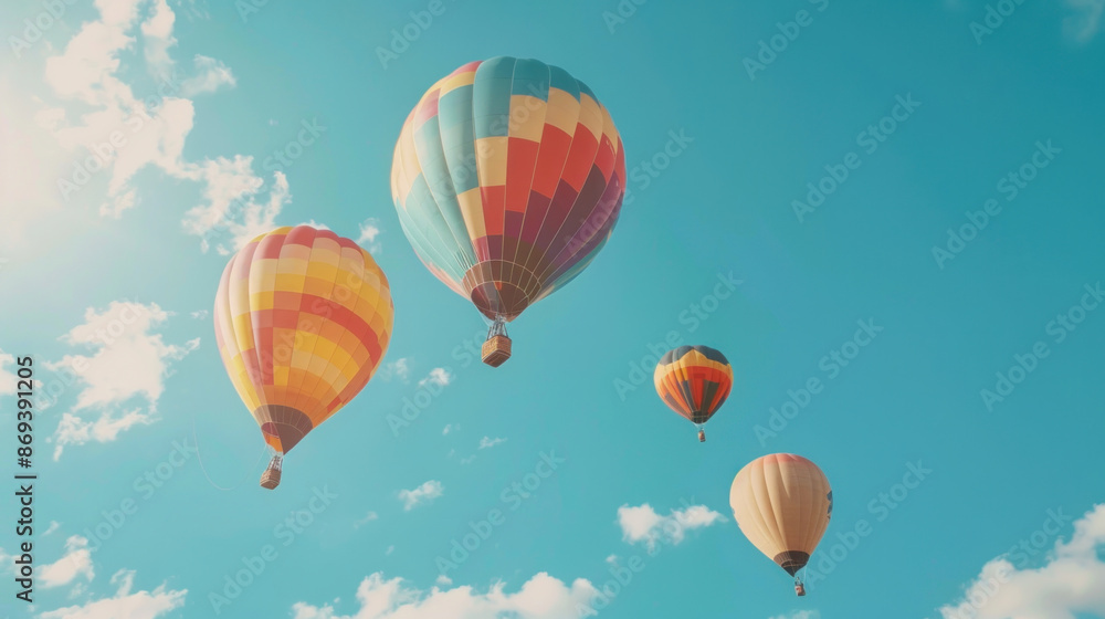 Naklejka premium Colorful hot air balloons in a bright sky