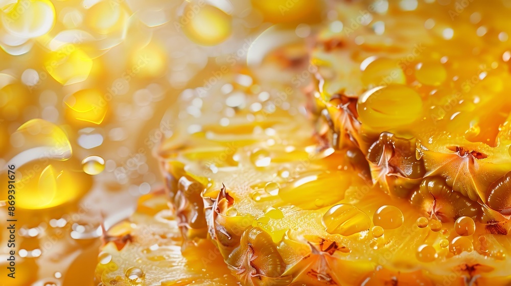 Colorful abstract oil droplets on water with pineapple slices, vibrant composition Colorful abstract oil droplets on water with pineapple slices, vibrant composition